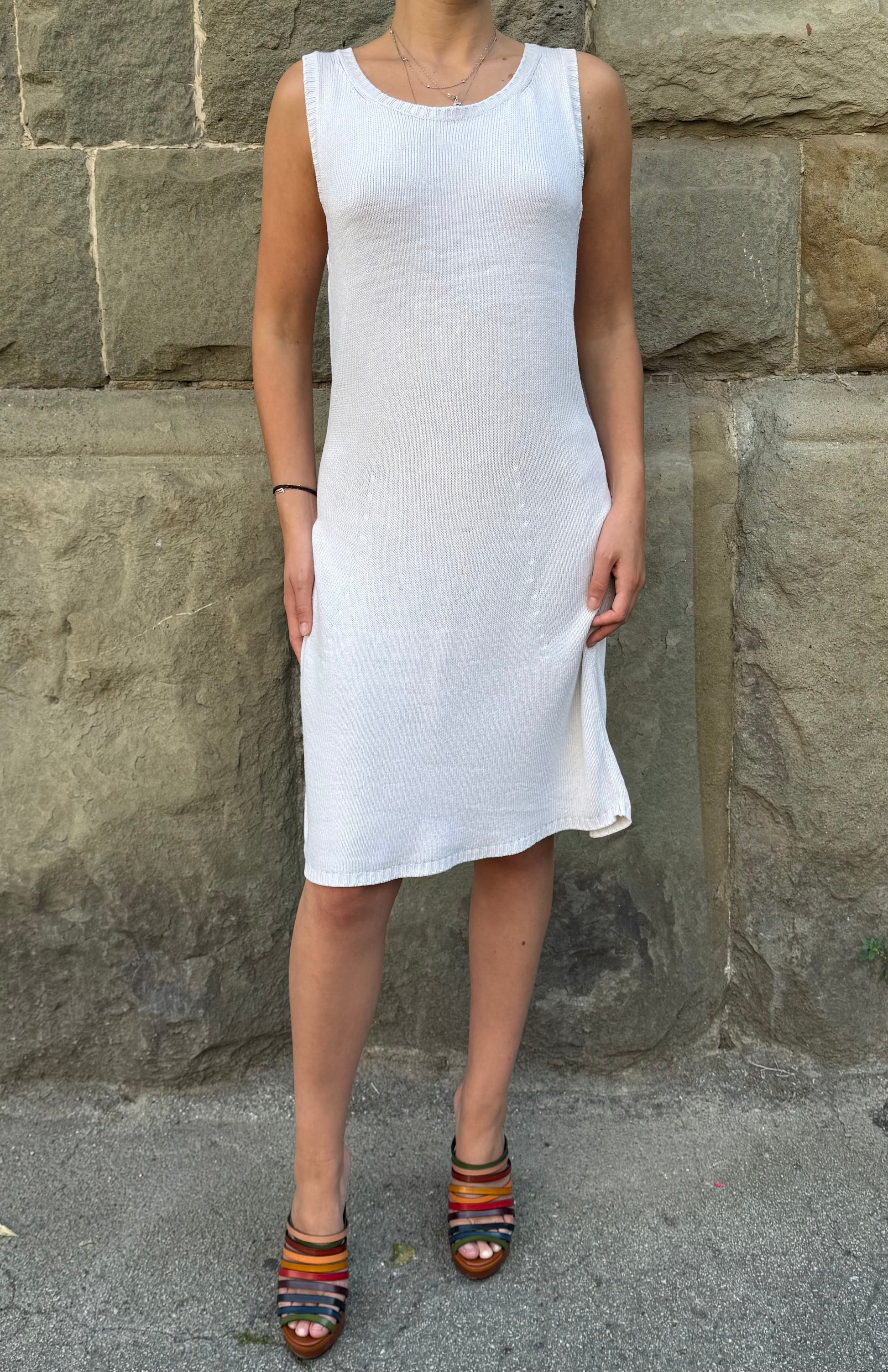 Prada Abito Smanicato in Maglia Bianco Panna - Pally Vintage Closet