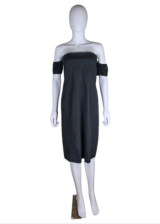 Prada Abito Vintage in Cotone con Manichette Off-the-Shoulder Nero - Pally Vintage Closet