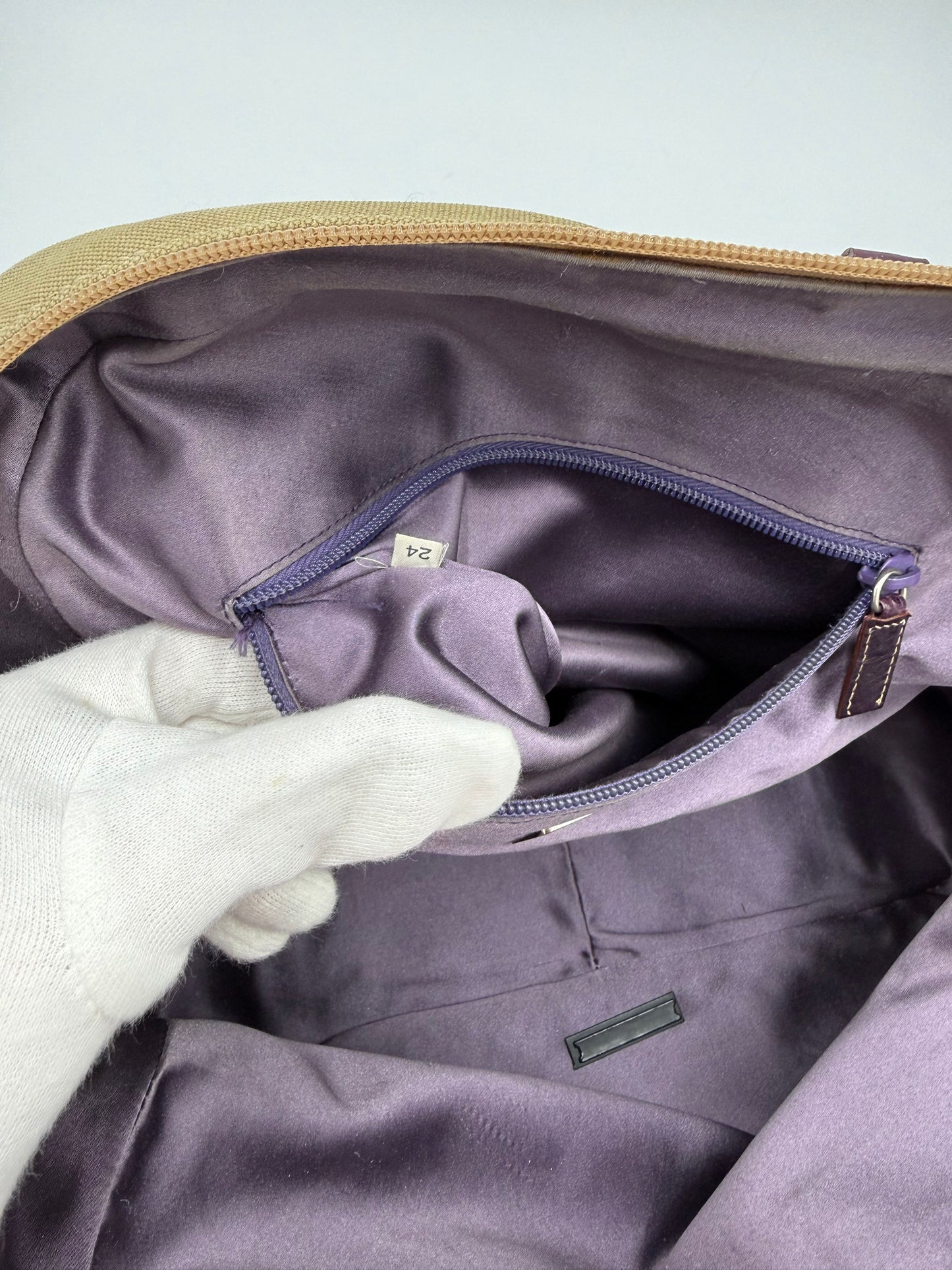 Prada Bauletto Vintage in Tela e Pelle di Struzzo Viola - Pally Vintage Closet