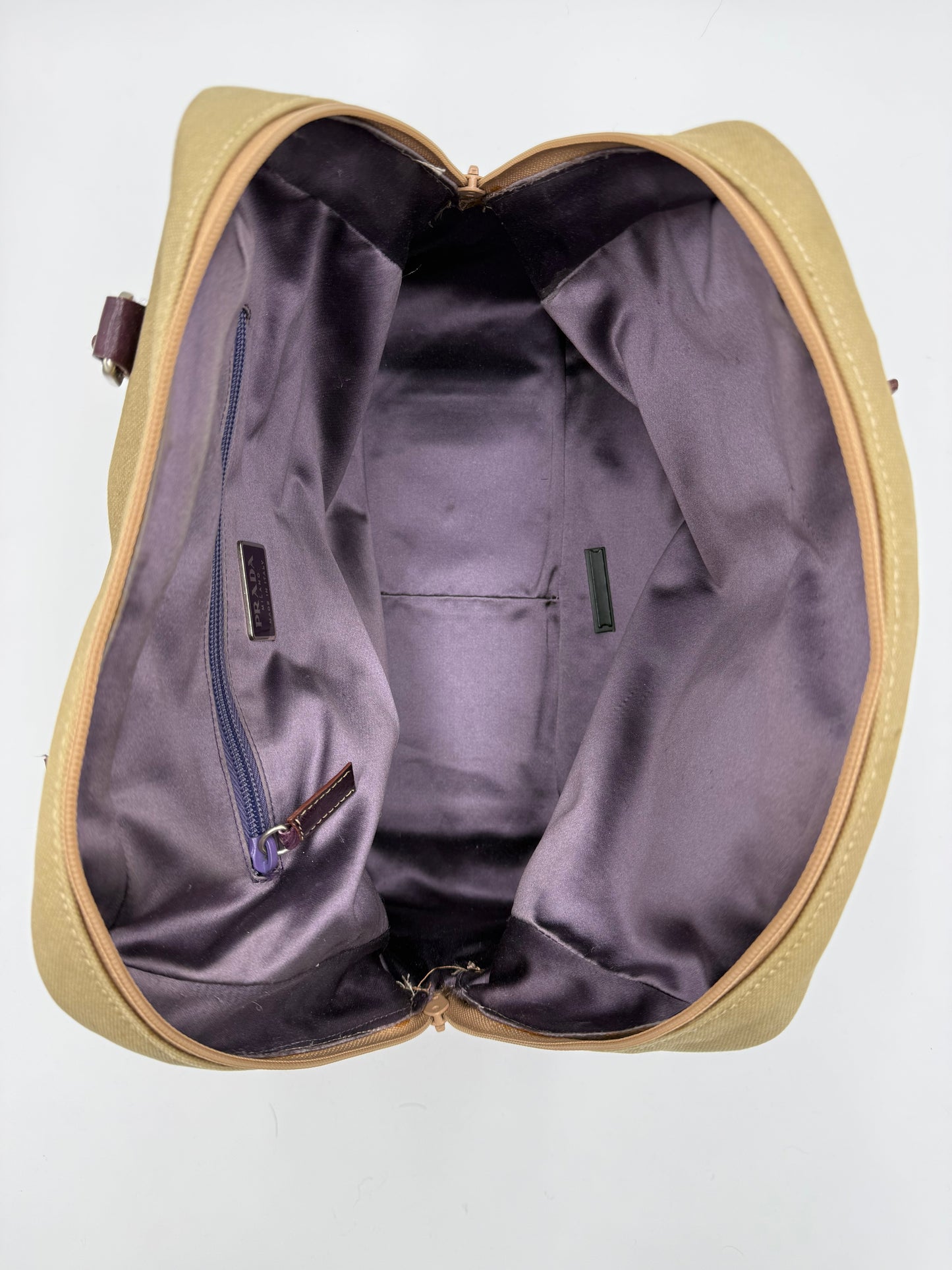 Prada Bauletto Vintage in Tela e Pelle di Struzzo Viola - Pally Vintage Closet