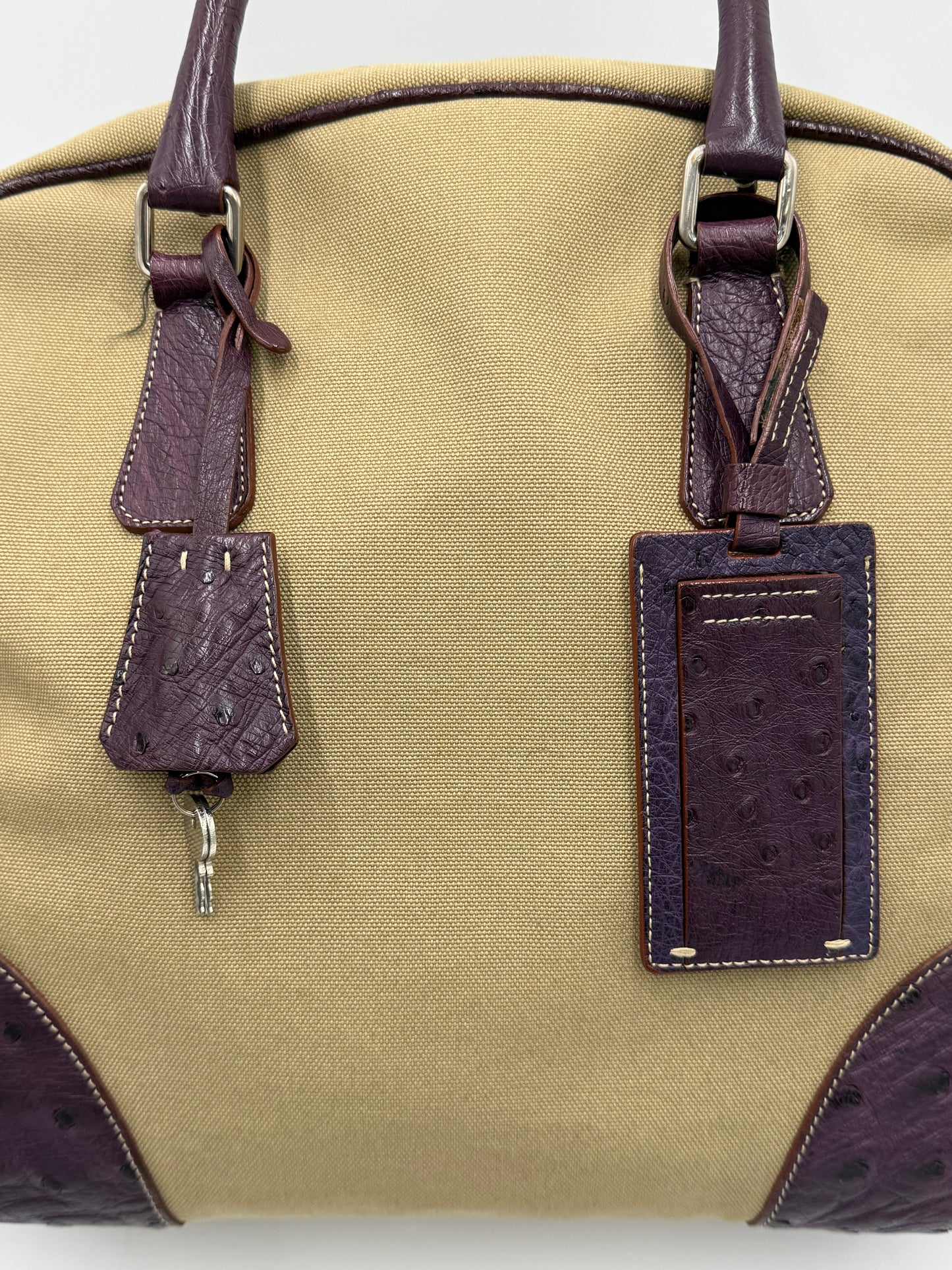 Prada Bauletto Vintage in Tela e Pelle di Struzzo Viola - Pally Vintage Closet