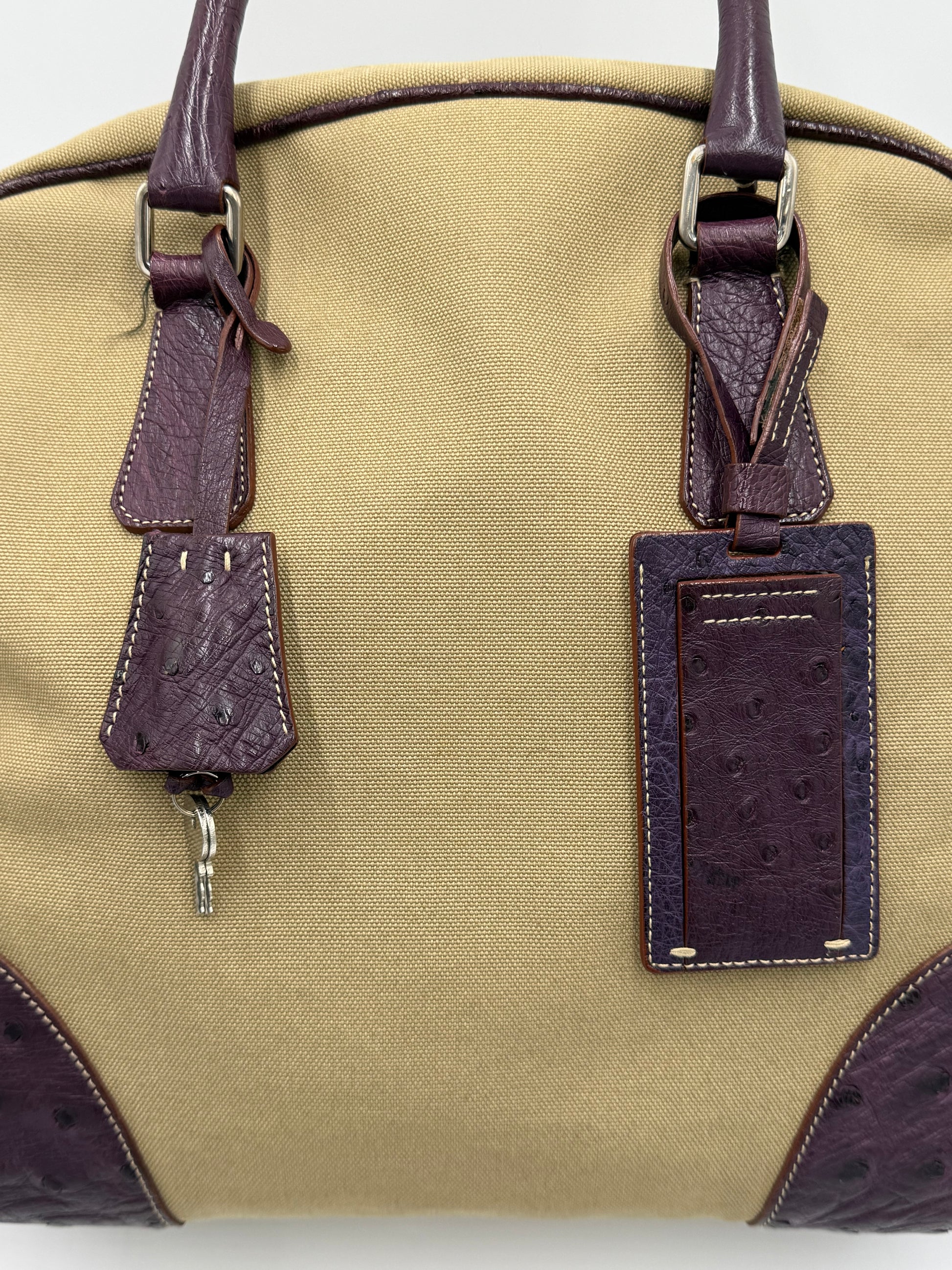 Prada Bauletto Vintage in Tela e Pelle di Struzzo Viola - Pally Vintage Closet