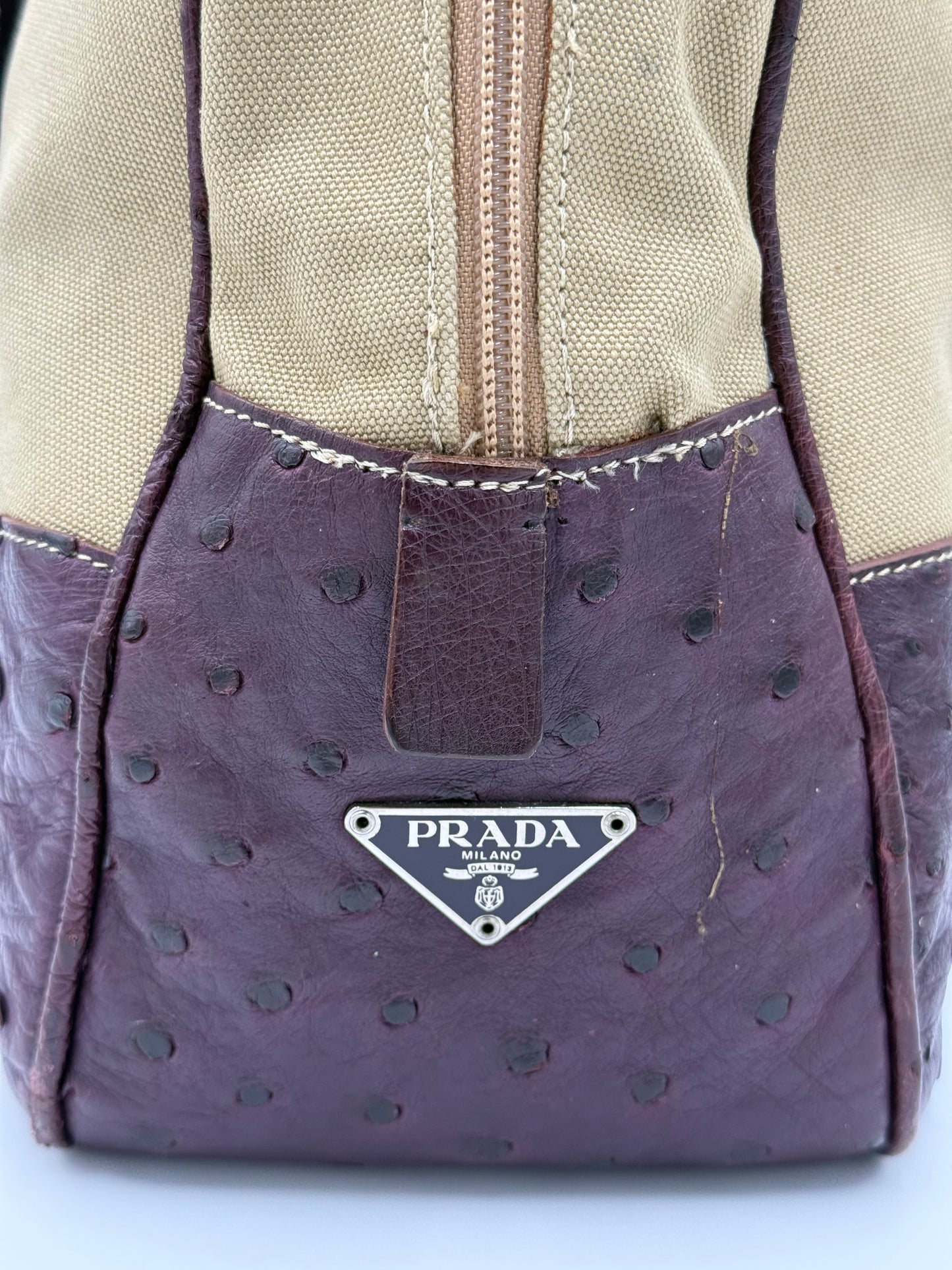 Prada Bauletto Vintage in Tela e Pelle di Struzzo Viola - Pally Vintage Closet