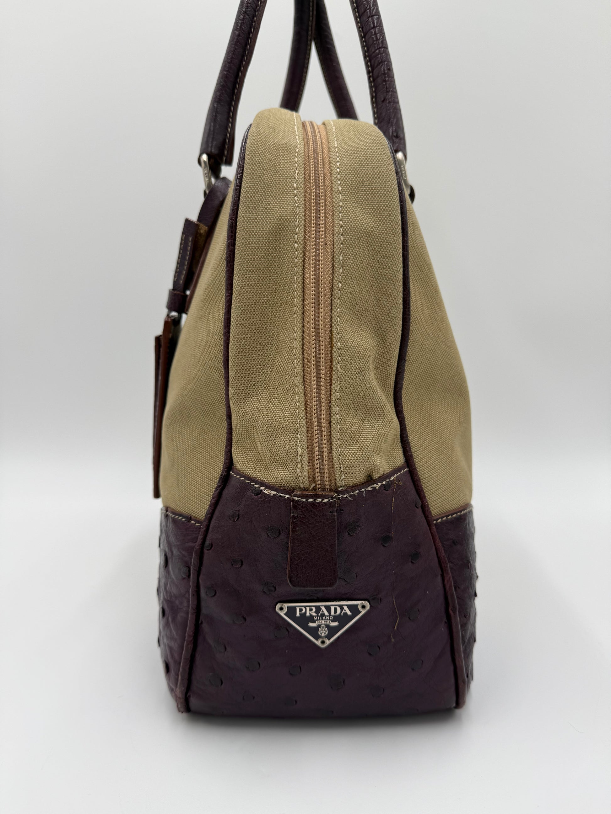 Prada Bauletto Vintage in Tela e Pelle di Struzzo Viola - Pally Vintage Closet