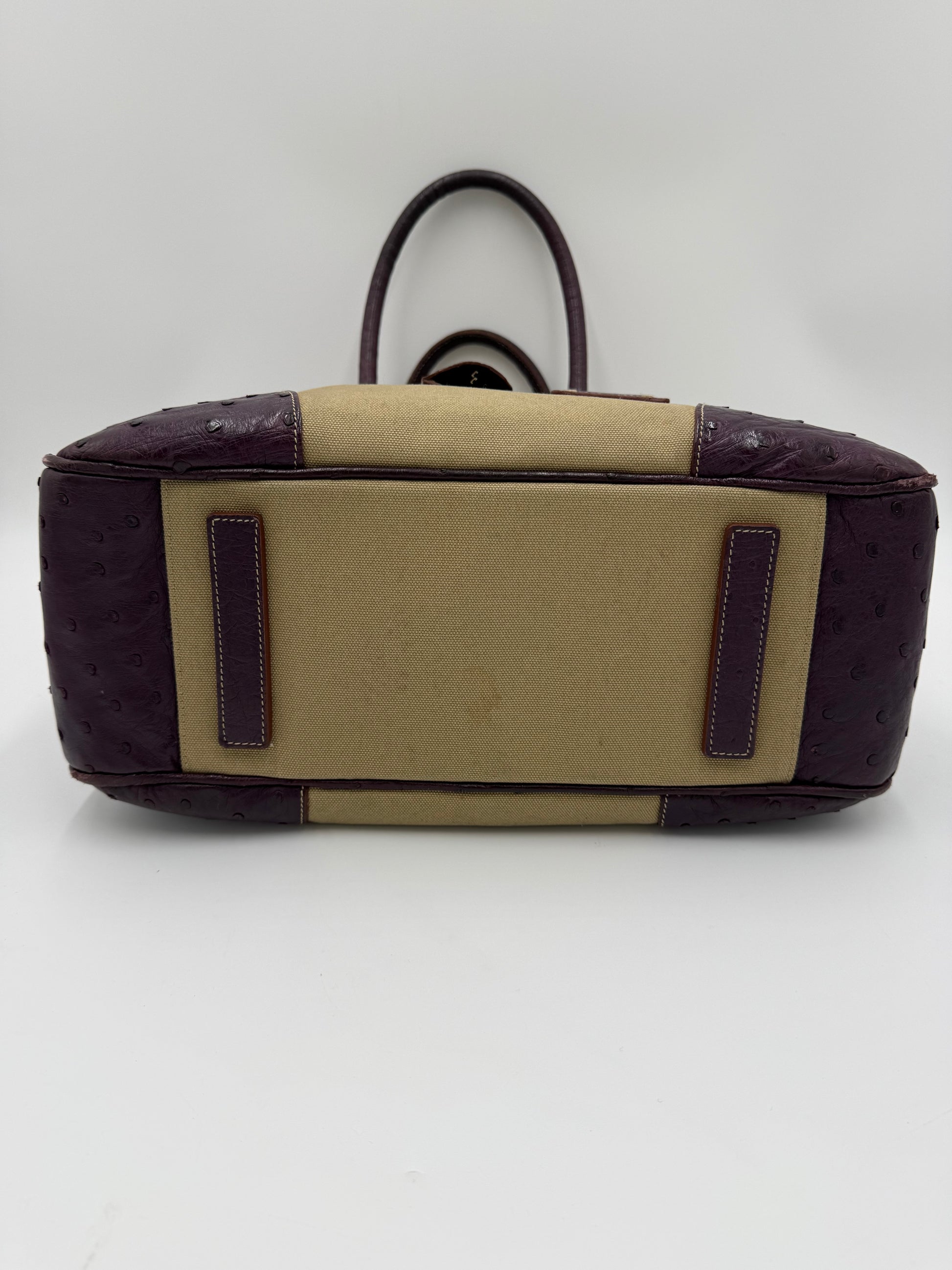 Prada Bauletto Vintage in Tela e Pelle di Struzzo Viola - Pally Vintage Closet
