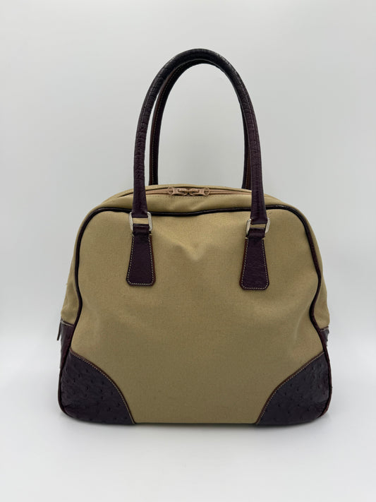 Prada Bauletto Vintage in Tela e Pelle di Struzzo Viola - Pally Vintage Closet