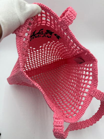 Prada Petal Pink Raffia Shopping Bag