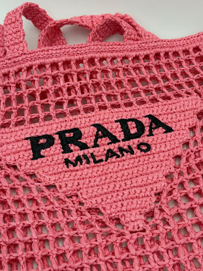 Prada Petal Pink Raffia Shopping Bag
