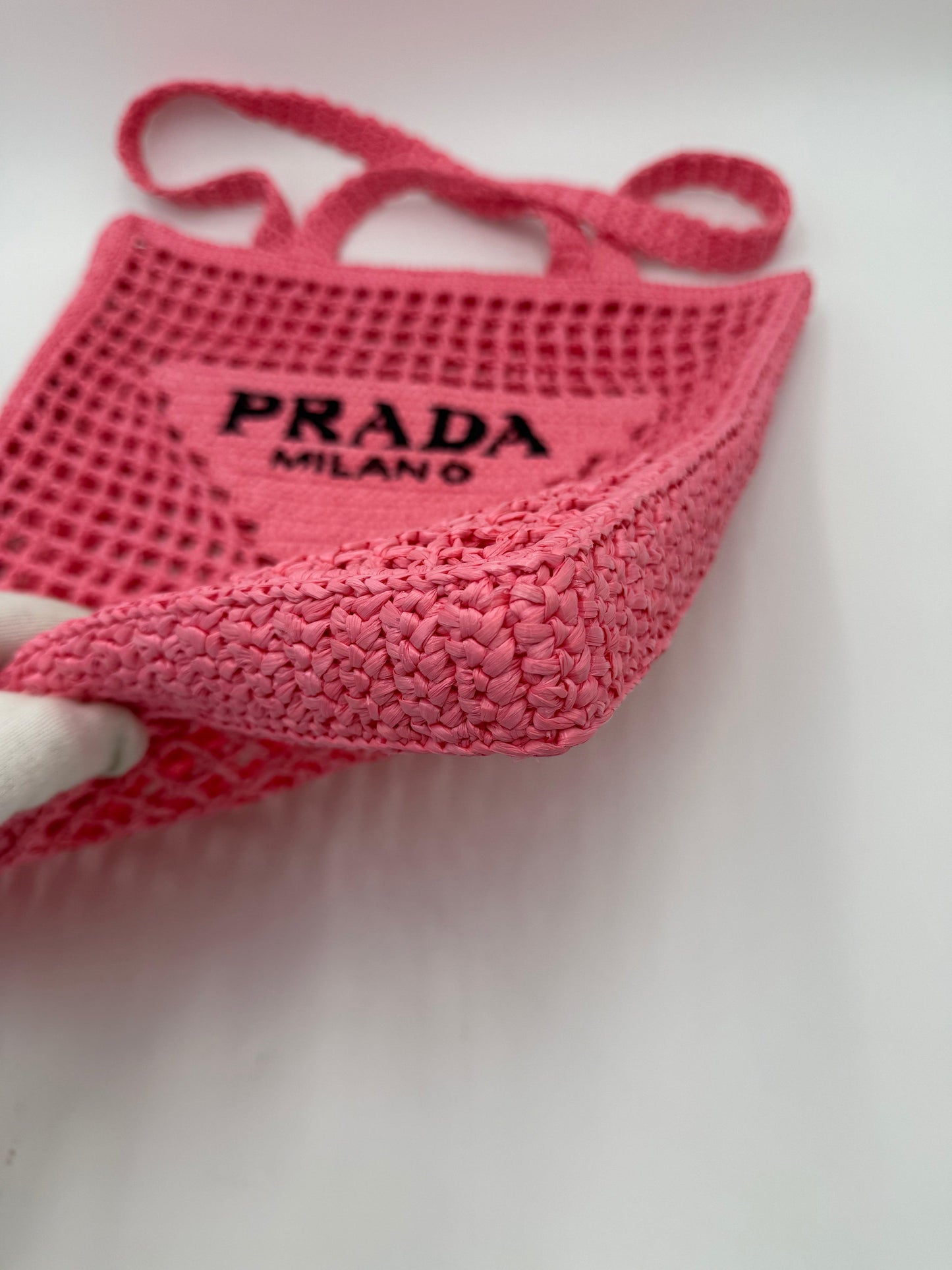 Prada Petal Pink Raffia Shopping Bag