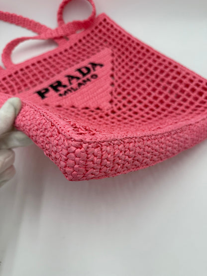 Prada Petal Pink Raffia Shopping Bag
