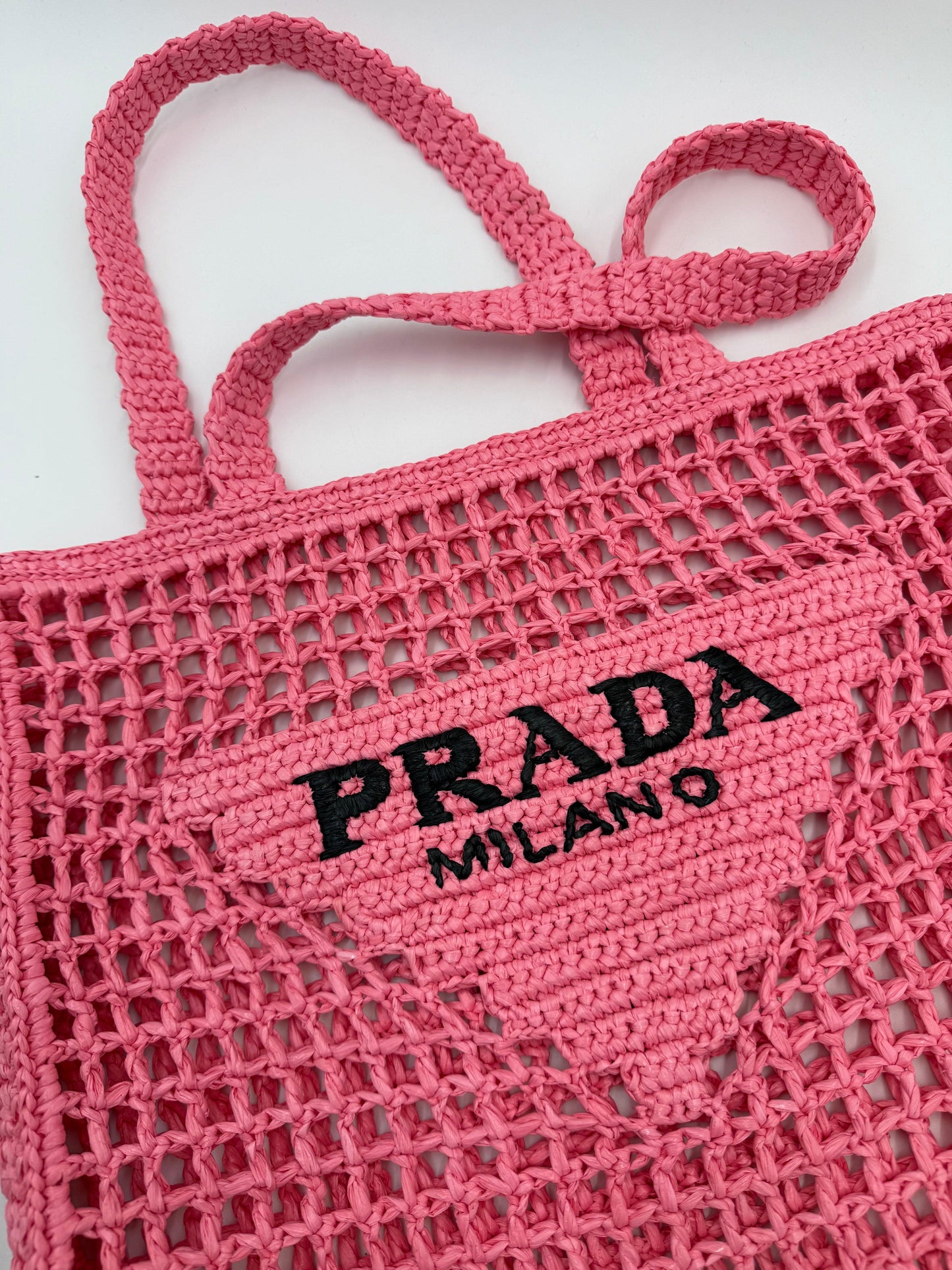 Prada Petal Pink Raffia Shopping Bag