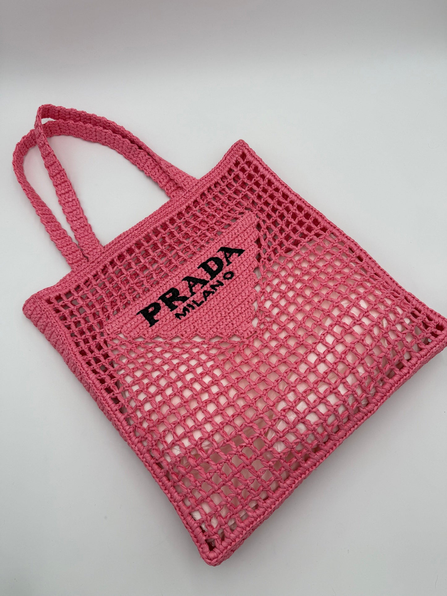 Prada Petal Pink Raffia Shopping Bag