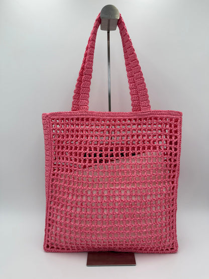 Prada Petal Pink Raffia Shopping Bag