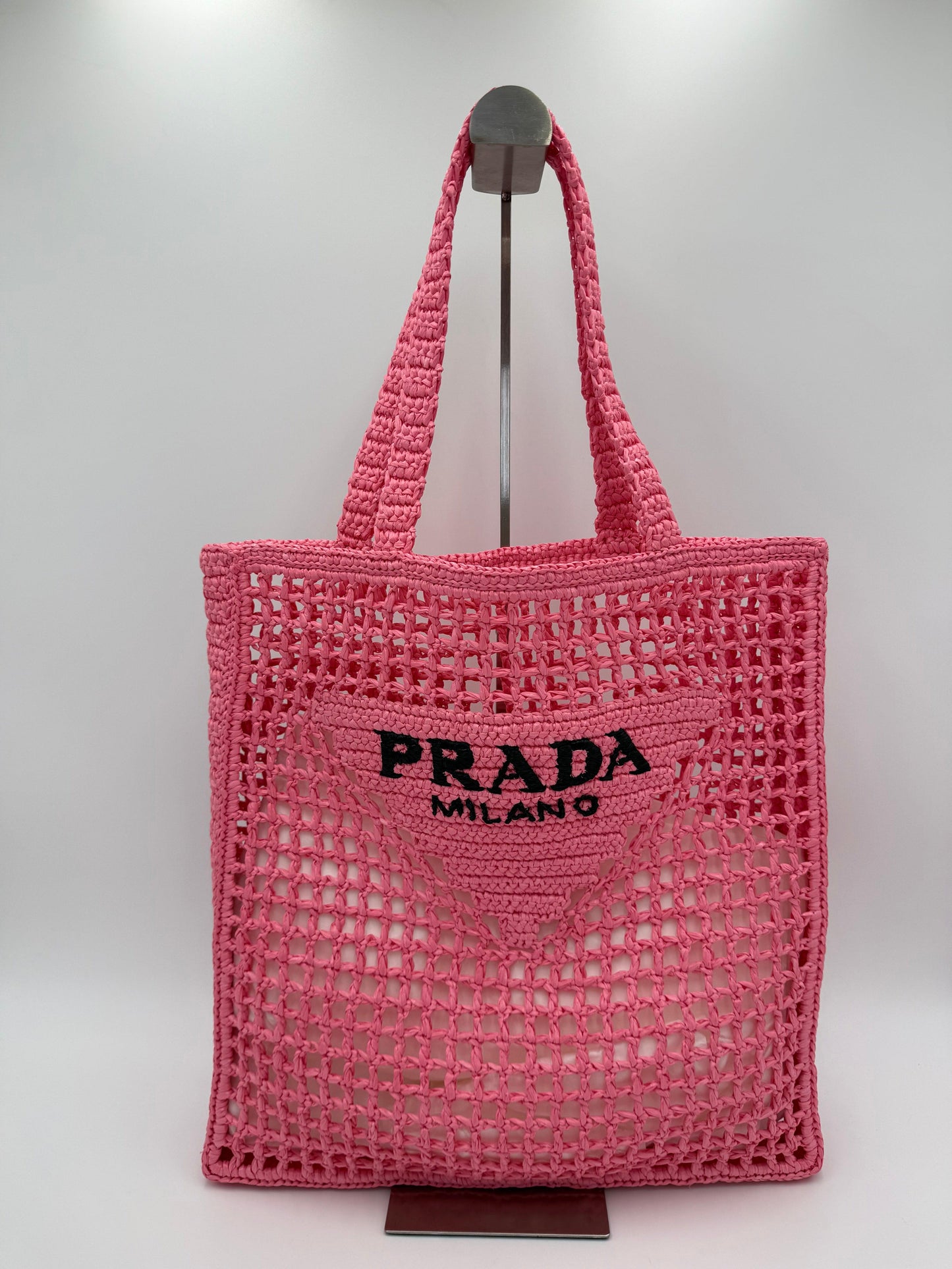 Prada Petal Pink Raffia Shopping Bag