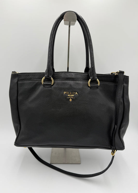 Prada Borsa Tote in Pelle Martellata Nera - Pally Vintage Closet