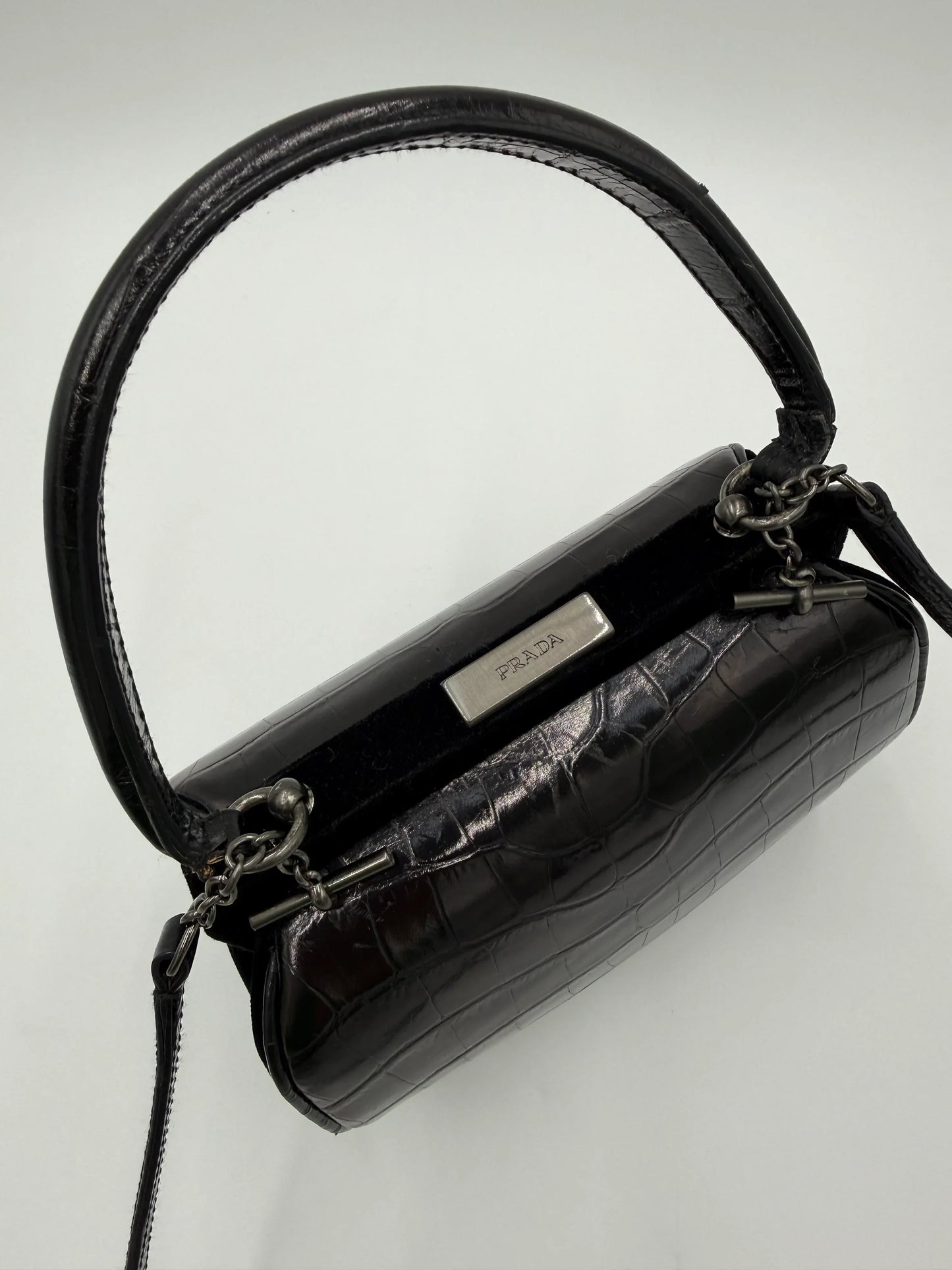 Prada-Borsa-Vintage-in-Pelle-Goffrata-Coccodrillo-Nera-70135140680004 - Pally Vintage Closet