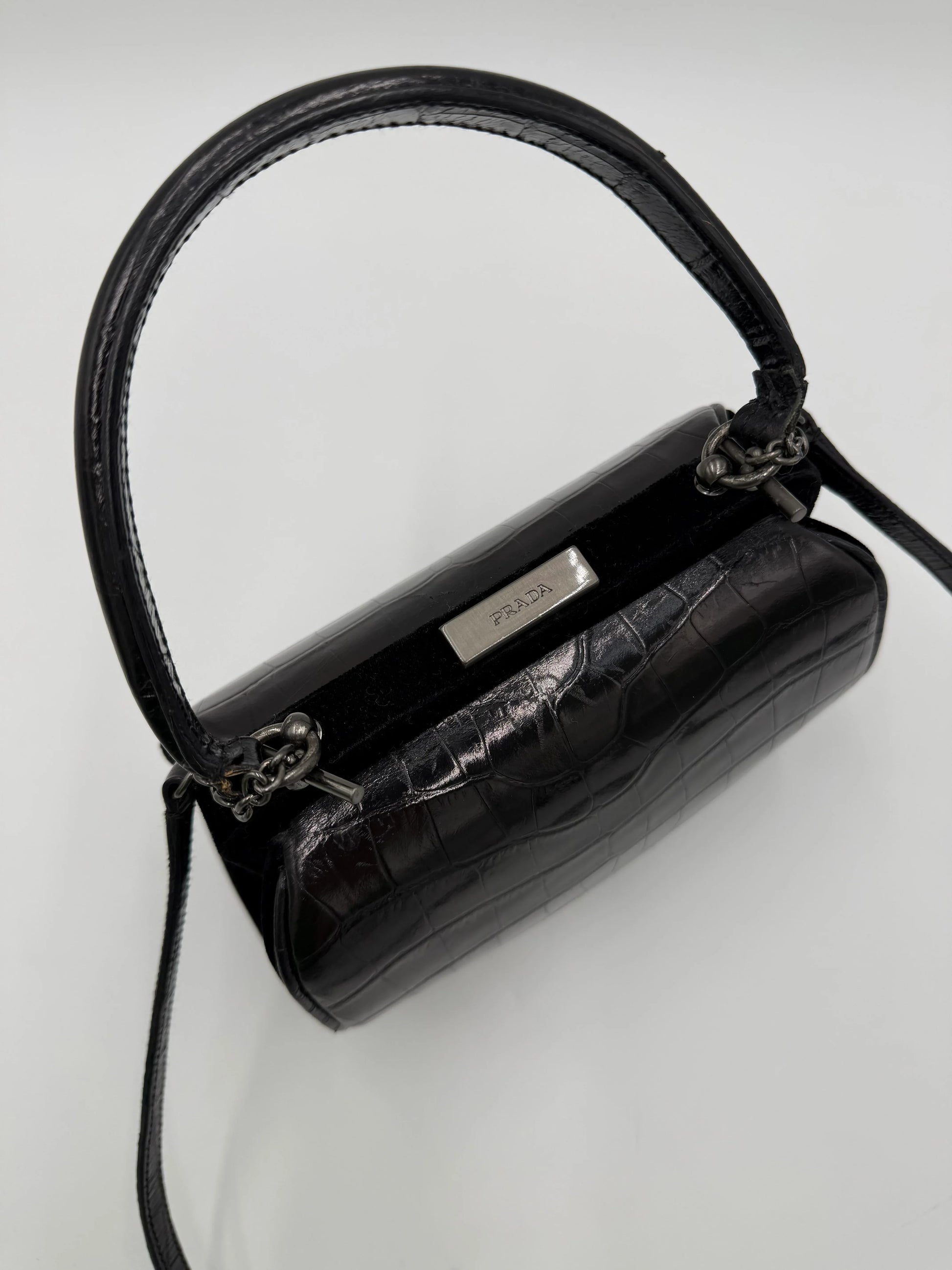 Prada-Borsa-Vintage-in-Pelle-Goffrata-Coccodrillo-Nera-70135140712772 - Pally Vintage Closet