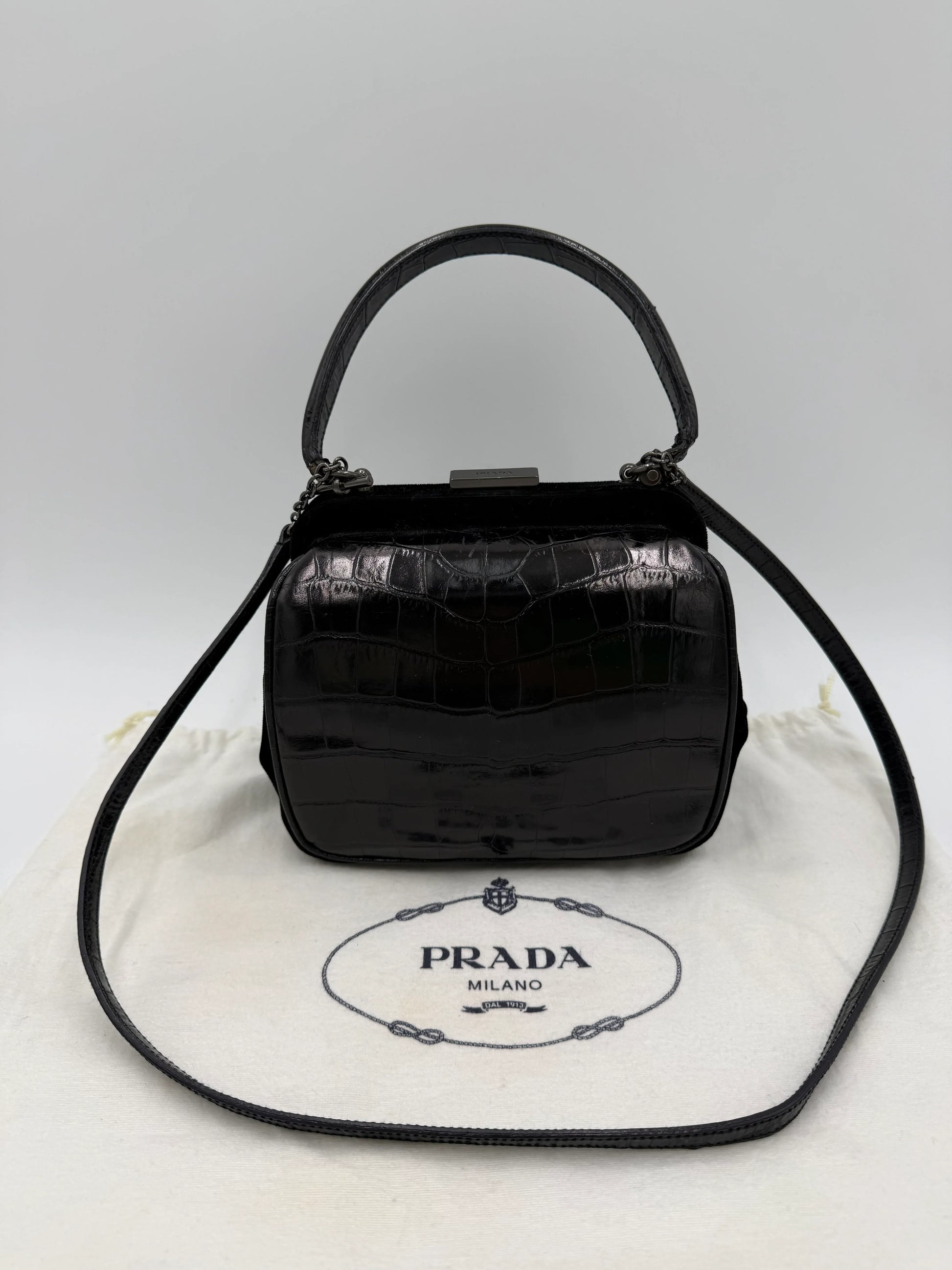 Prada-Borsa-Vintage-in-Pelle-Goffrata-Coccodrillo-Nera-70135140811076 - Pally Vintage Closet
