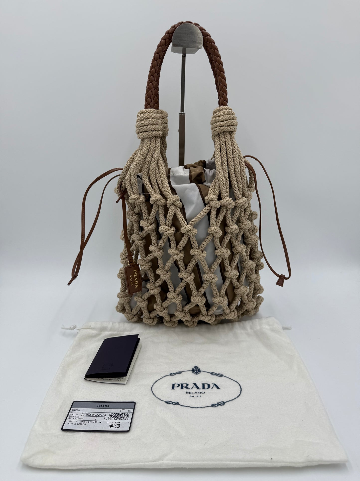 Prada Borsa a Secchiello Noué in Corda e Tessuto Re-Nylon Beige - Pally Vintage Closet