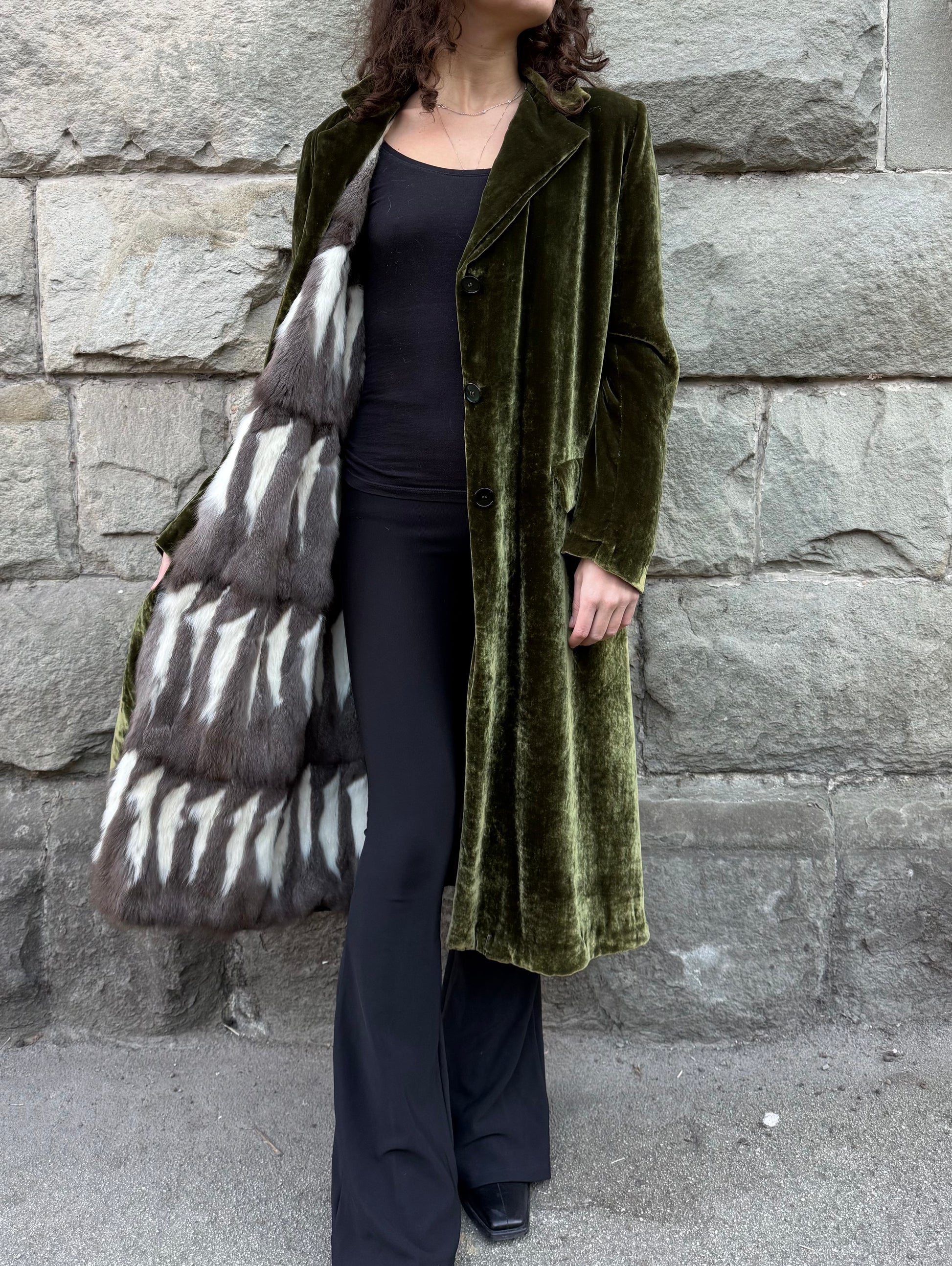 Prada Cappotto Vintage Velluto e Pelliccia Verde - Pally Vintage Closet