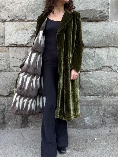 Prada Cappotto Vintage Velluto e Pelliccia Verde - Pally Vintage Closet