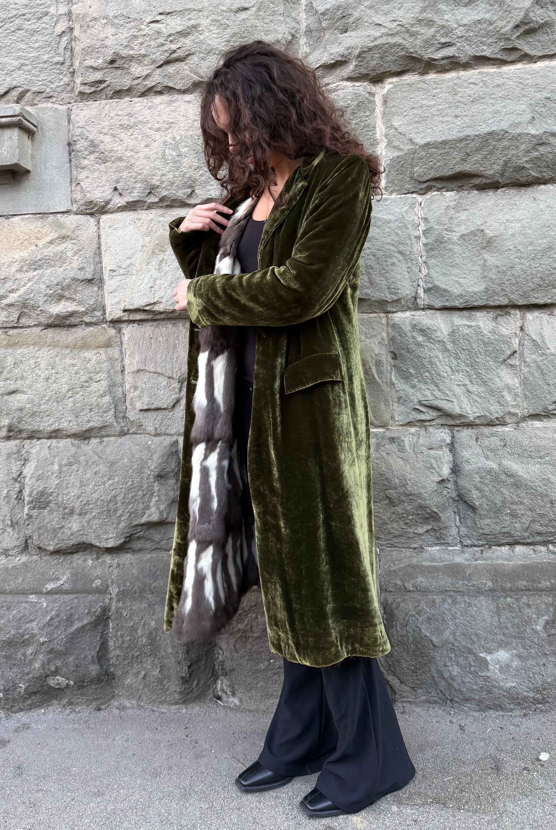 Prada Cappotto Vintage Velluto e Pelliccia Verde - Pally Vintage Closet