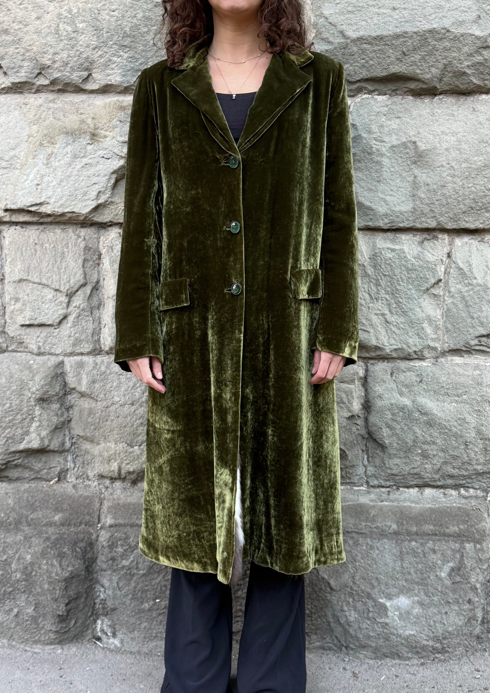 Prada Cappotto Vintage Velluto e Pelliccia Verde - Pally Vintage Closet