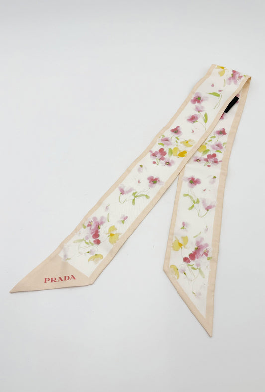 Prada Foulard Twill in Seta Floreale Rosa e Beige - Pally Vintage Closet