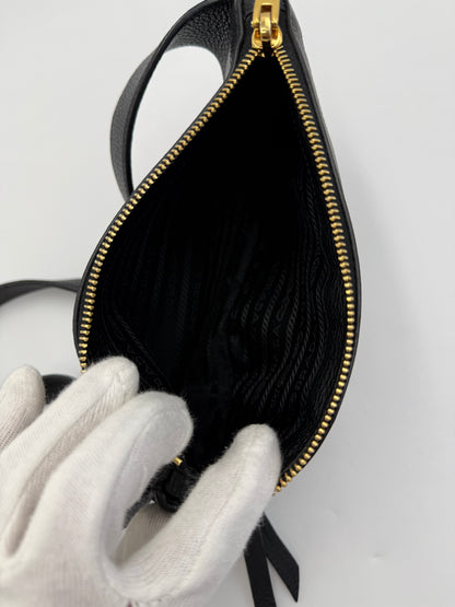 Prada Marsupio in Pelle Martellata Nera con Hardware Dorato