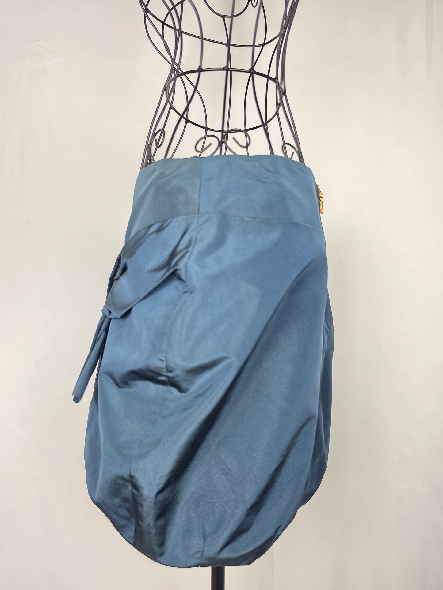 Prada Minigonna a Palloncino in Misto Seta Ottanio