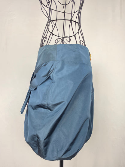 Prada Minigonna a Palloncino in Misto Seta Ottanio