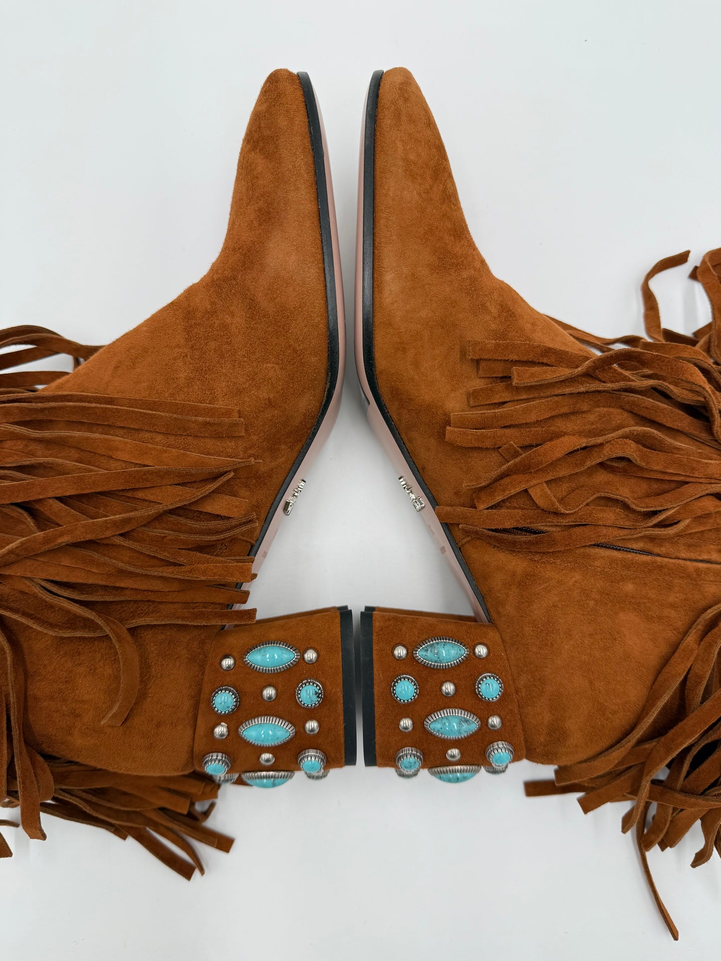 Prada Stivaletti in Camoscio Marrone con Frange e Tacco Gioiello - Pally Vintage Closet