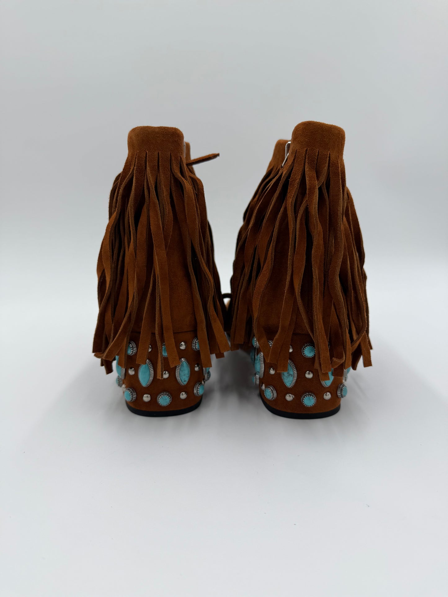 Prada Stivaletti in Camoscio Marrone con Frange e Tacco Gioiello - Pally Vintage Closet