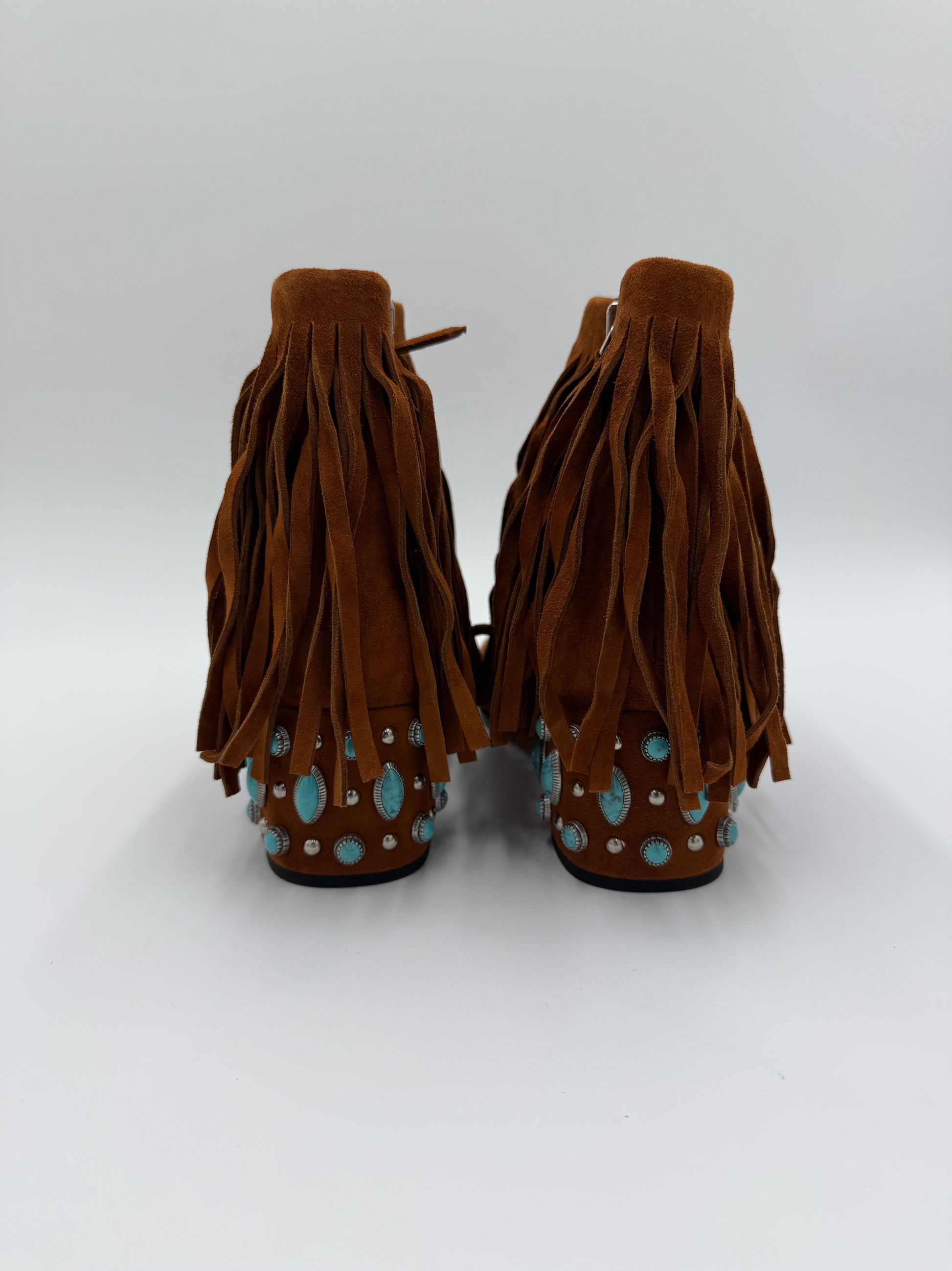 Prada Stivaletti in Camoscio Marrone con Frange e Tacco Gioiello - Pally Vintage Closet