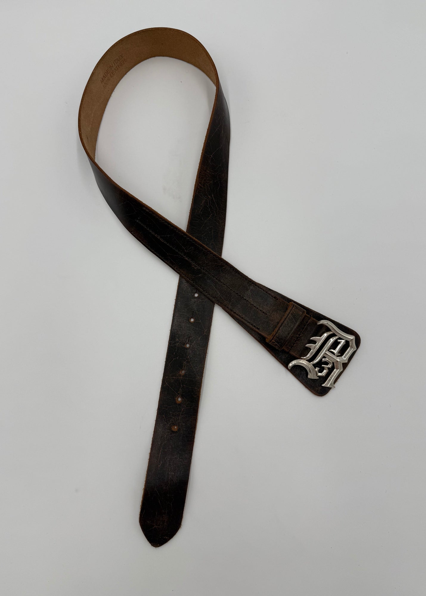 R13 Cintura Logo in Pelle Marrone