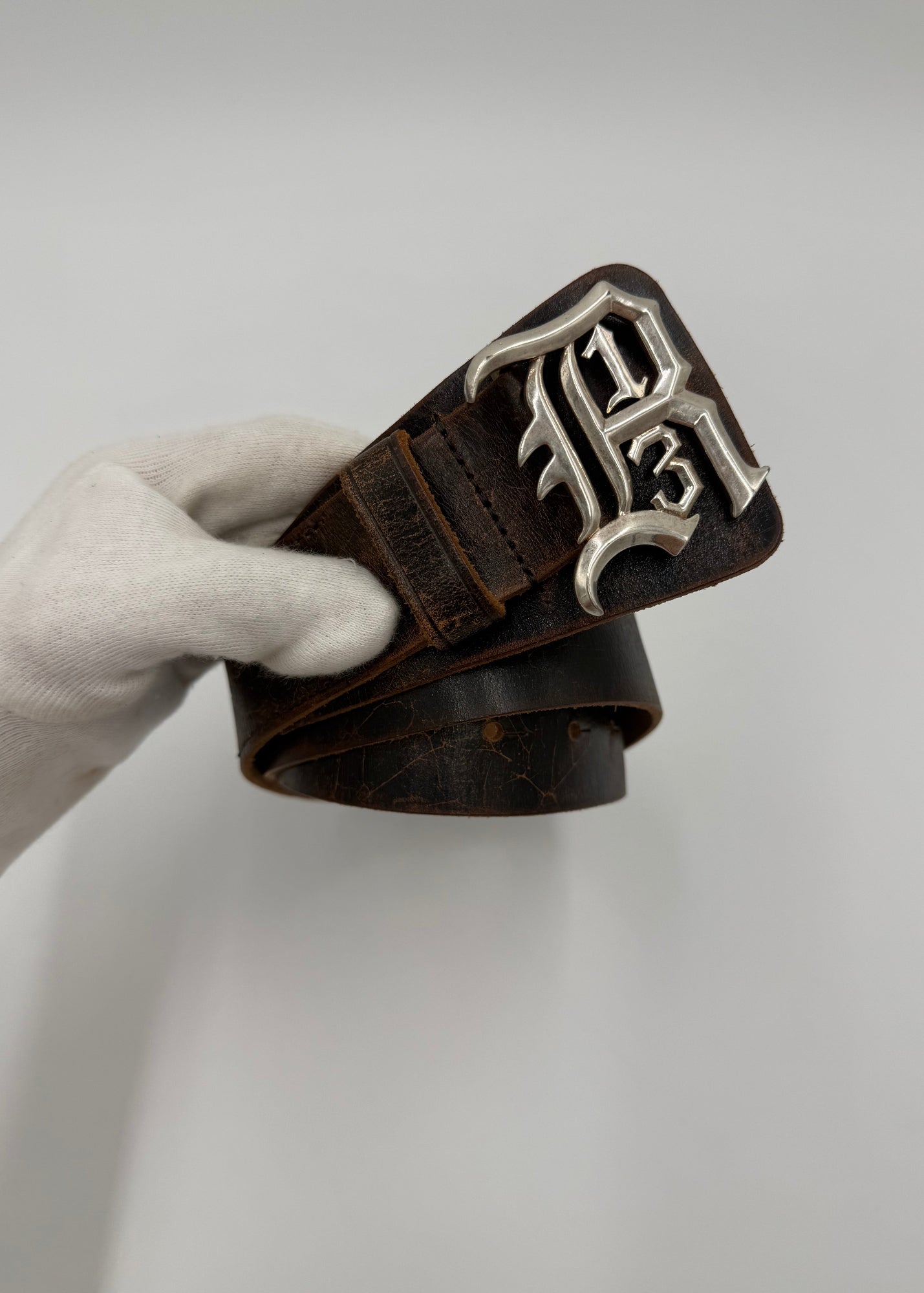 R13 Cintura Logo in Pelle Marrone