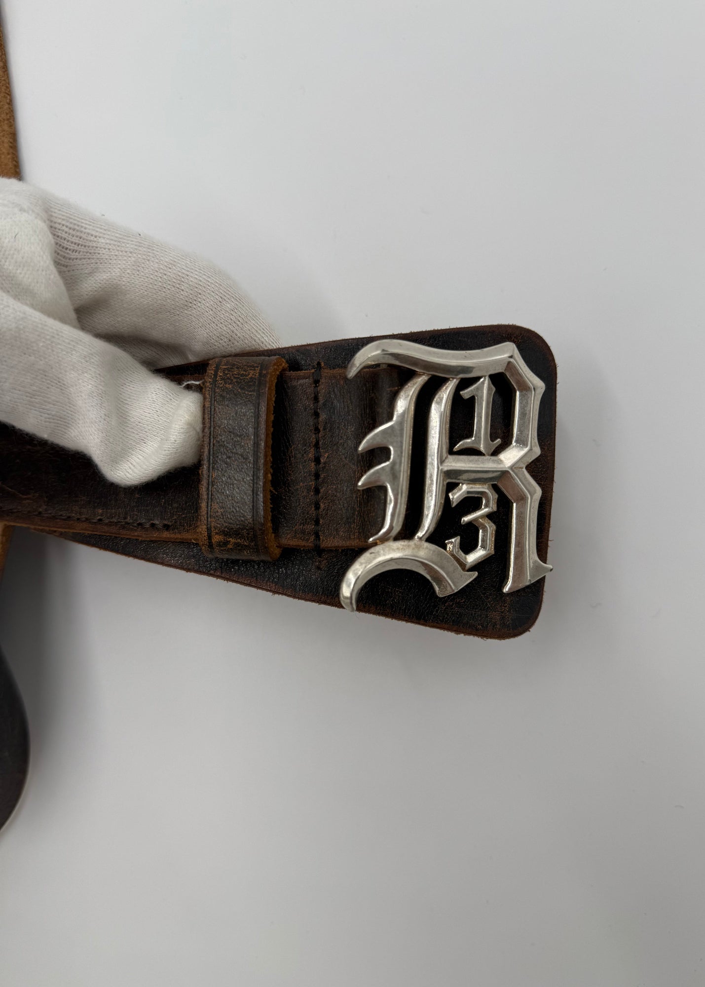 R13 Cintura Logo in Pelle Marrone