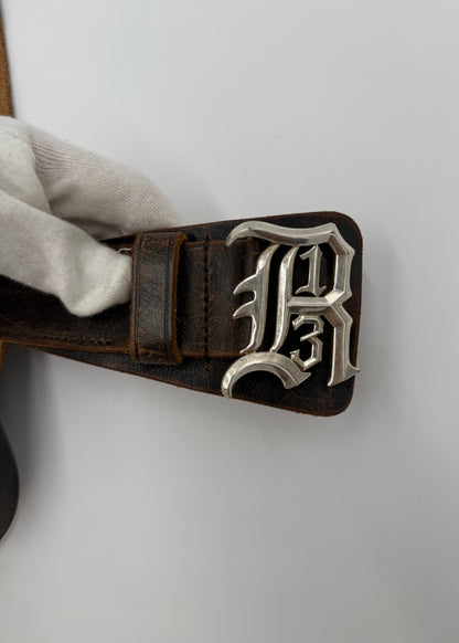 R13 Cintura Logo in Pelle Marrone