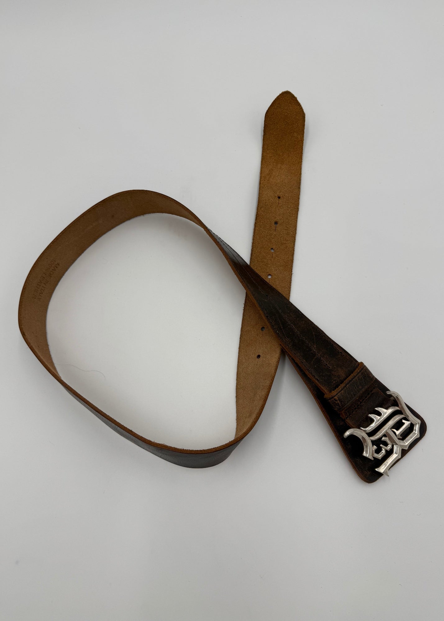 R13 Cintura Logo in Pelle Marrone