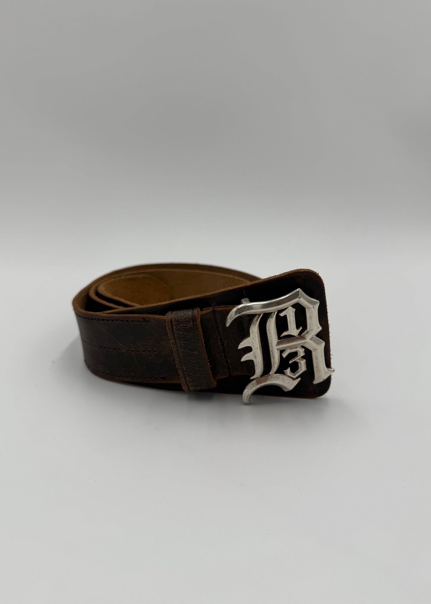 R13 Cintura Logo in Pelle Marrone