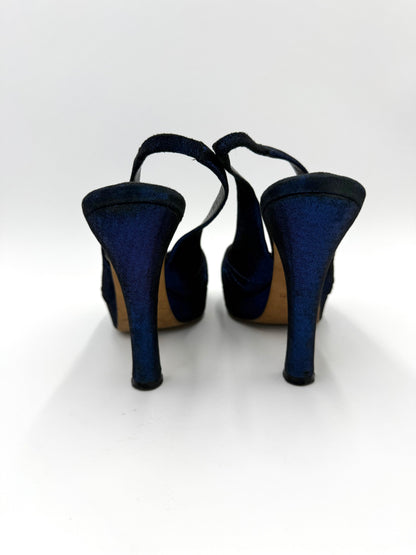 René Caovilla Sandali Slingback Vintage in Lurex Blu Elettrico - Pally Vintage Closet