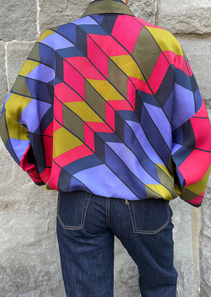 Roberta di Camerino Blusa Vintage in Seta Stampa Geometrica - Pally Vintage Closet