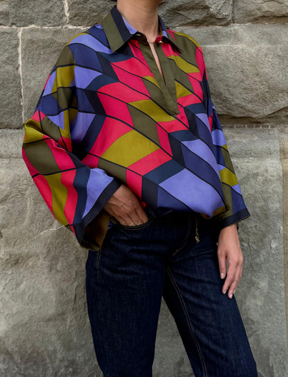 Roberta di Camerino Blusa Vintage in Seta Stampa Geometrica - Pally Vintage Closet
