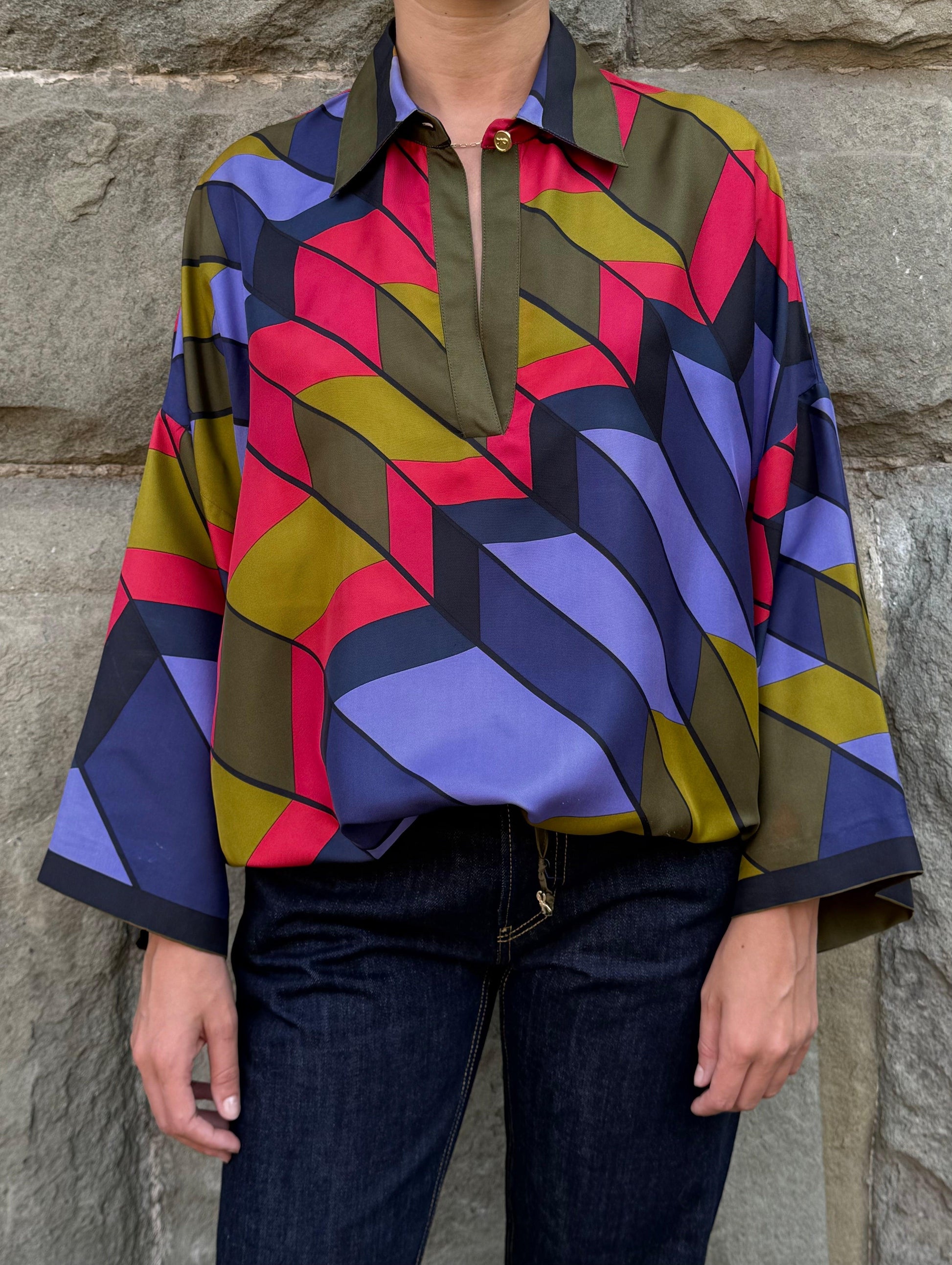 Roberta di Camerino Blusa Vintage in Seta Stampa Geometrica - Pally Vintage Closet