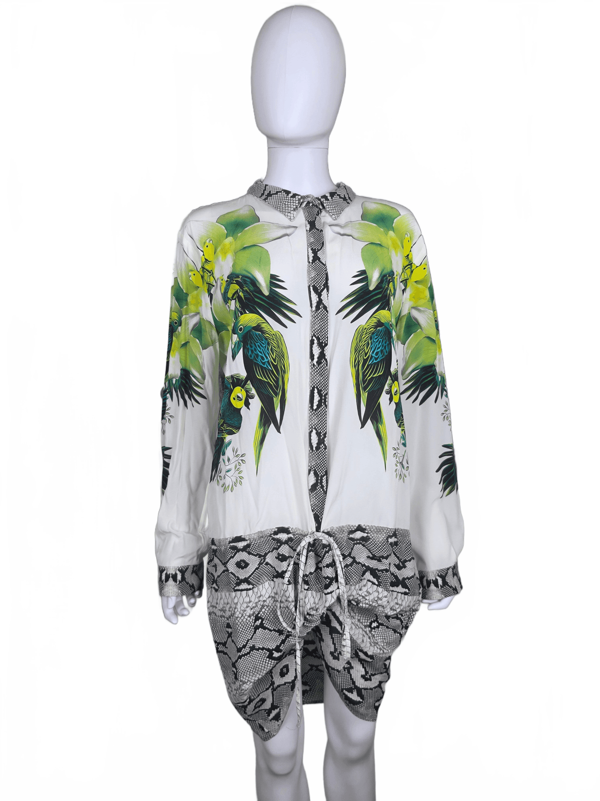 Roberto Cavalli Abito Chemisier in Seta Stampa Tropical e Pitone - Pally Vintage Closet