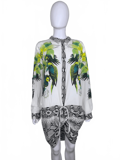 Roberto Cavalli Abito Chemisier in Seta Stampa Tropical e Pitone - Pally Vintage Closet