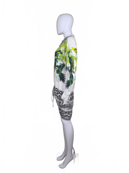 Roberto Cavalli Abito Chemisier in Seta Stampa Tropical e Pitone - Pally Vintage Closet