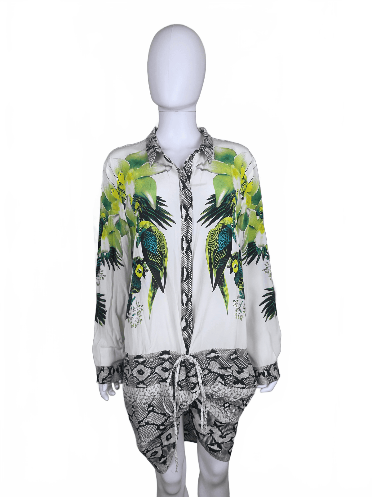 Roberto Cavalli Abito Chemisier in Seta Stampa Tropical e Pitone - Pally Vintage Closet