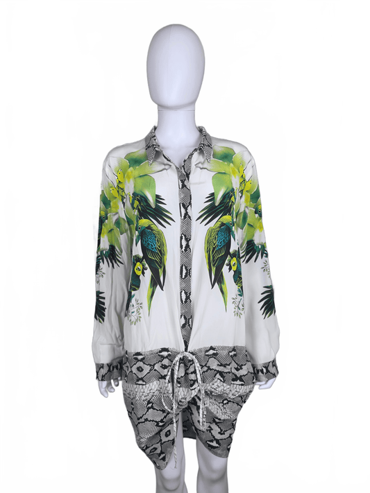 Roberto Cavalli Abito Chemisier in Seta Stampa Tropical e Pitone - Pally Vintage Closet