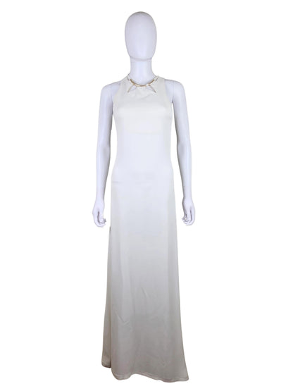 Roberto Cavalli Abito Lungo con Dettaglio Gioiello Dorato Bianco Panna - Pally Vintage Closet